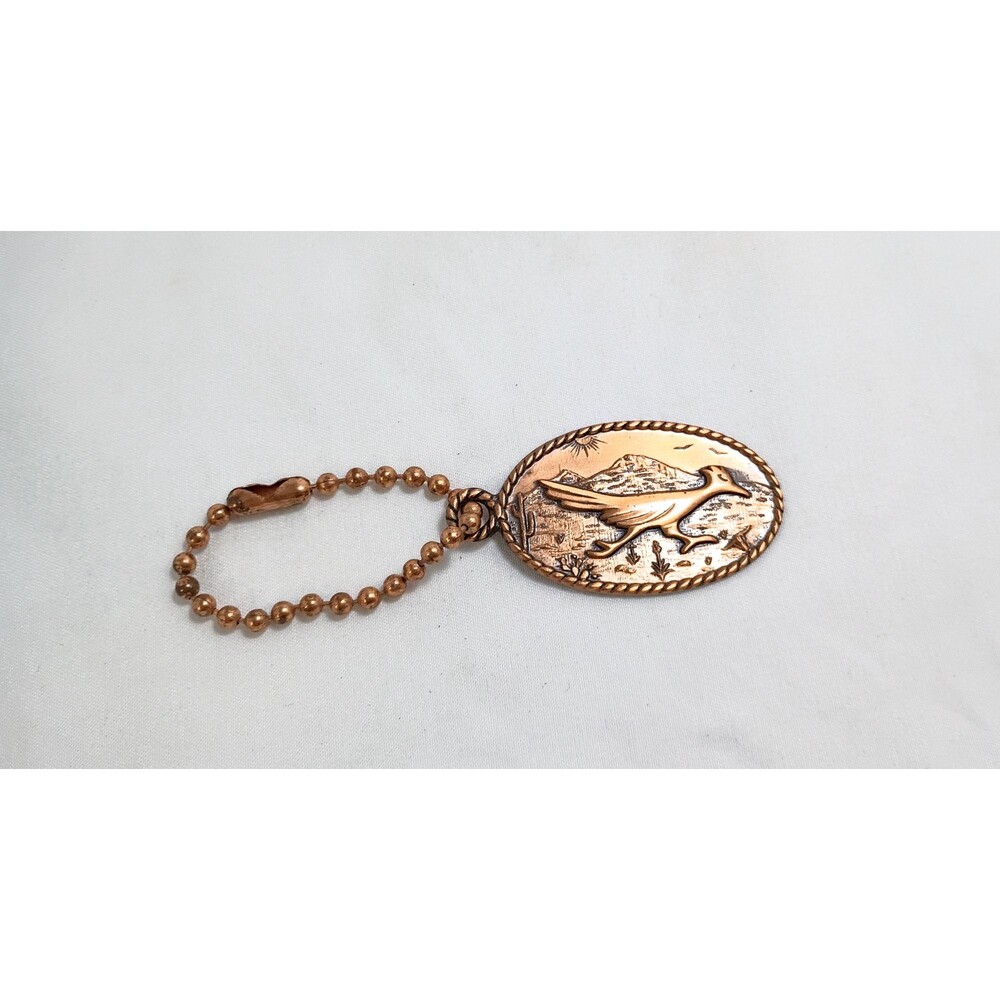 Vintage Signed Bell Trading Road Runner Keychain Solid Copper